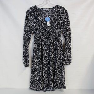 Cupshe Black and White Long Sleeve Ditsy Flowered Vine Mini Dress Size Small NWT